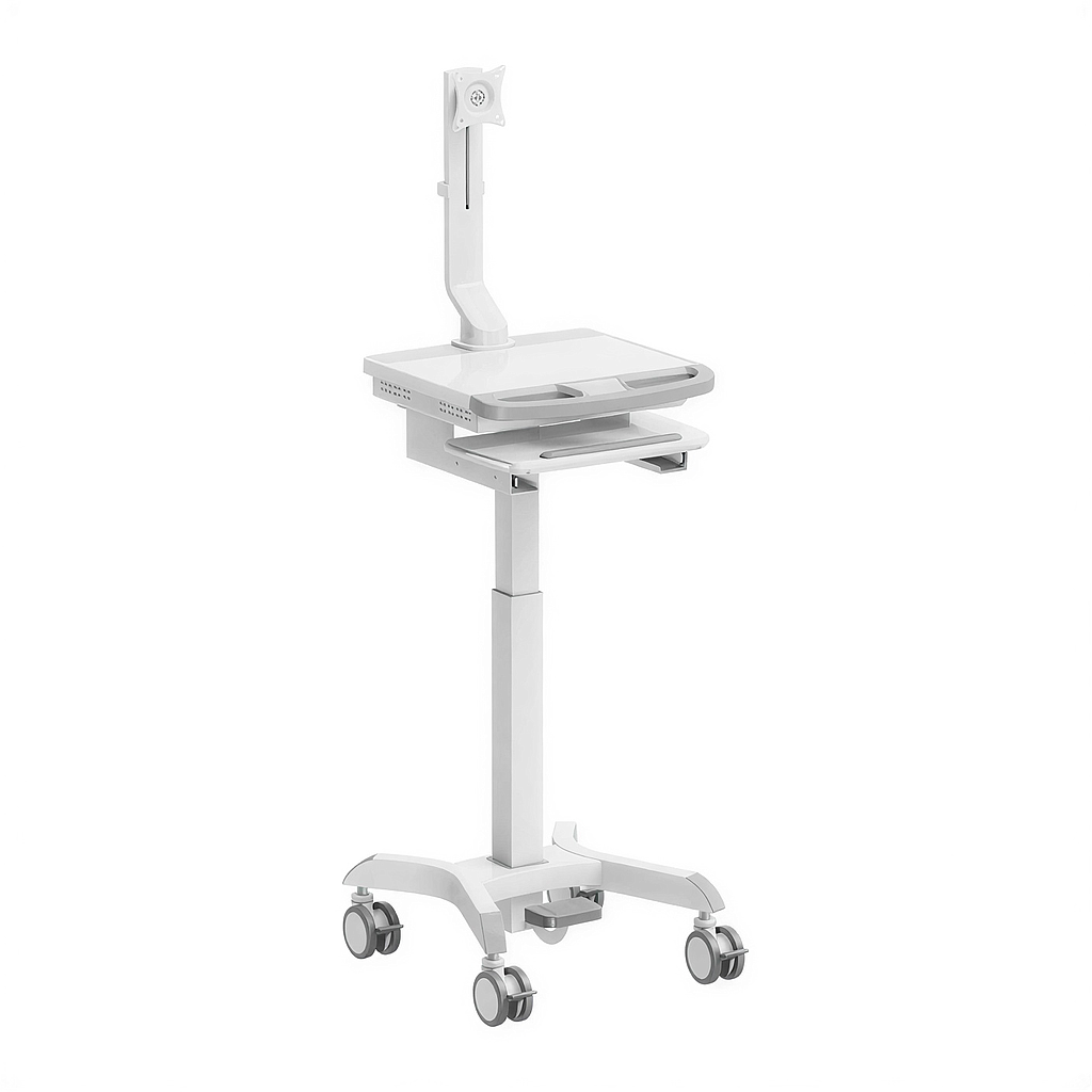 Cărucior medical compact cu braț pentru monitor