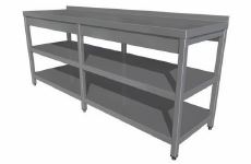 Masă de lucru cu rebord și 2 rafturi - 2800x600x850mm