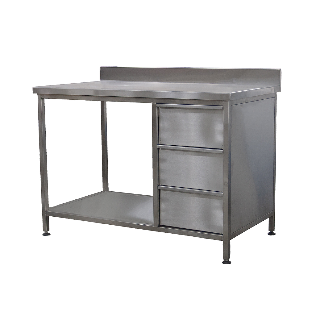 Masă de lucru inox cu sertare